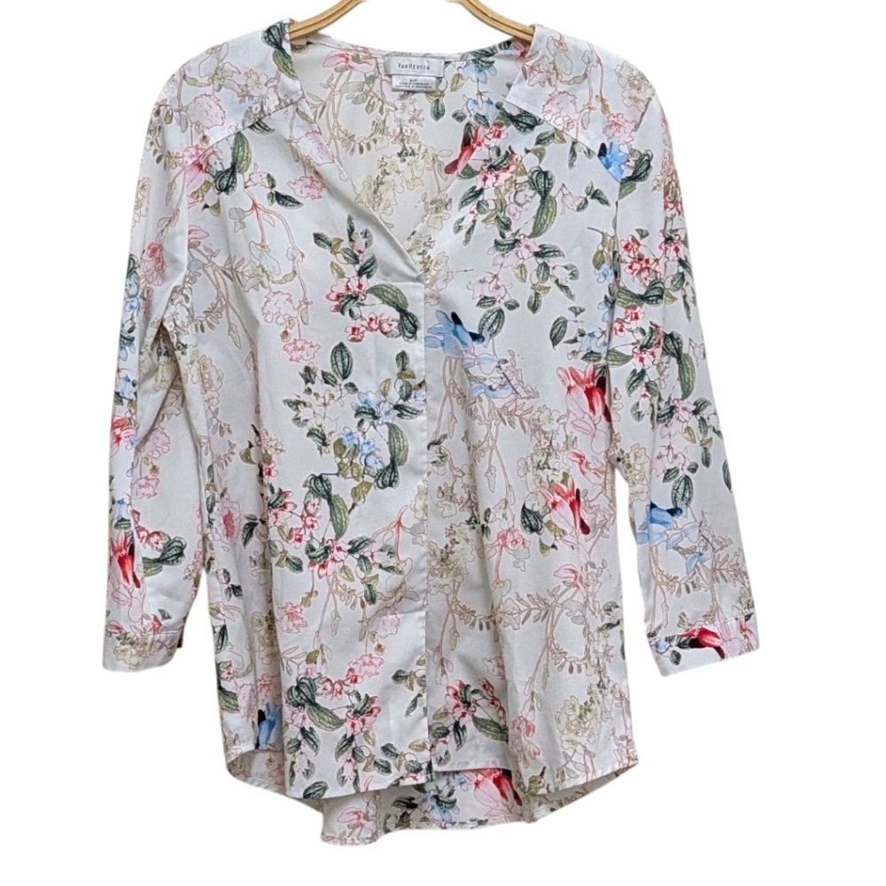 Van Heusen Floral V Neck Quarter Sleeve Feminine Small Blouse